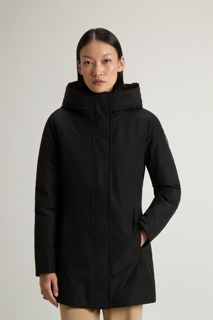 Boulder Parka in Ramar Cloth with Hood and Detachable Faux Fur Trim Black photo 1 | Woolrich