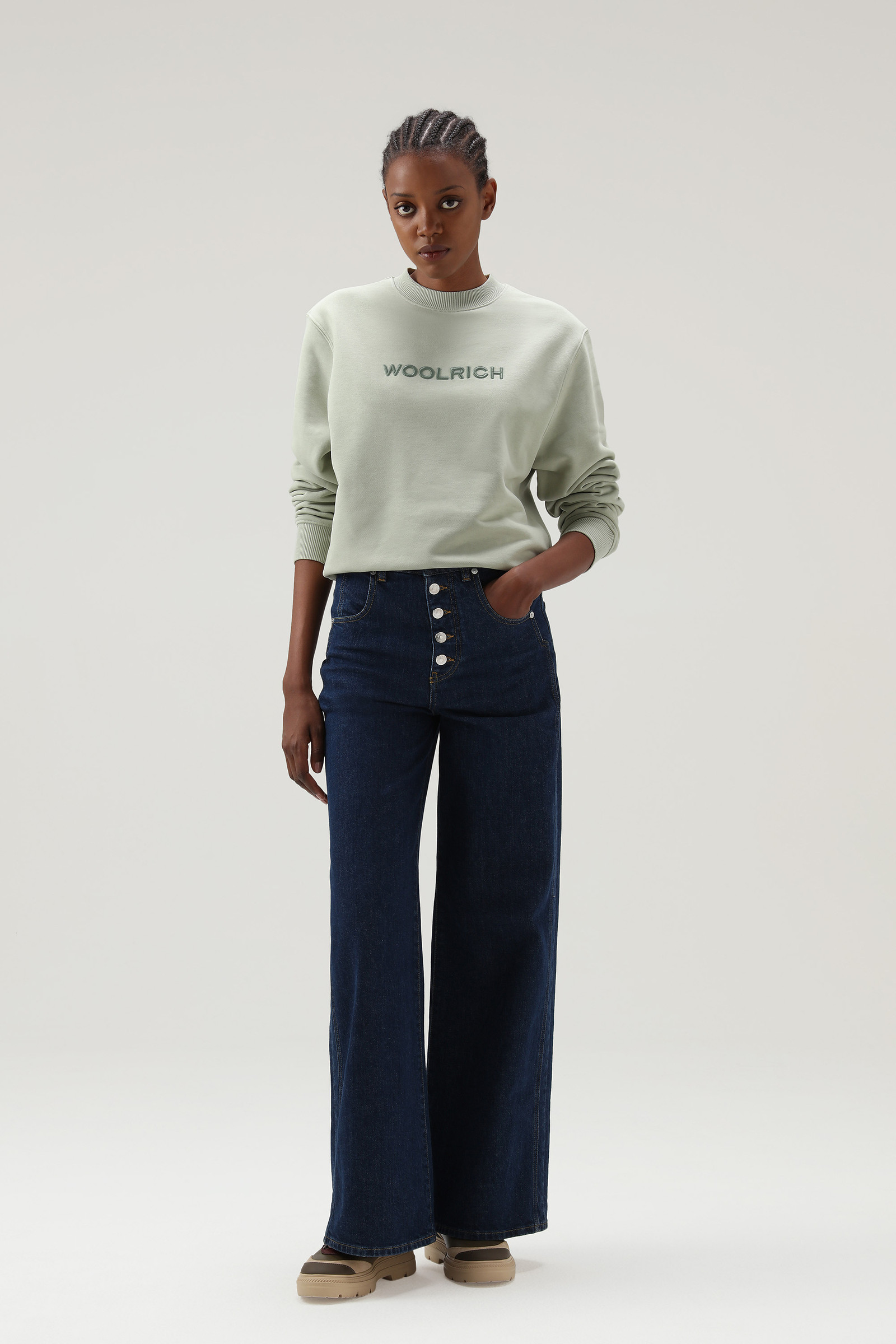 Embroidered Logo Fleece Sweatshirt Green photo 2 | Woolrich