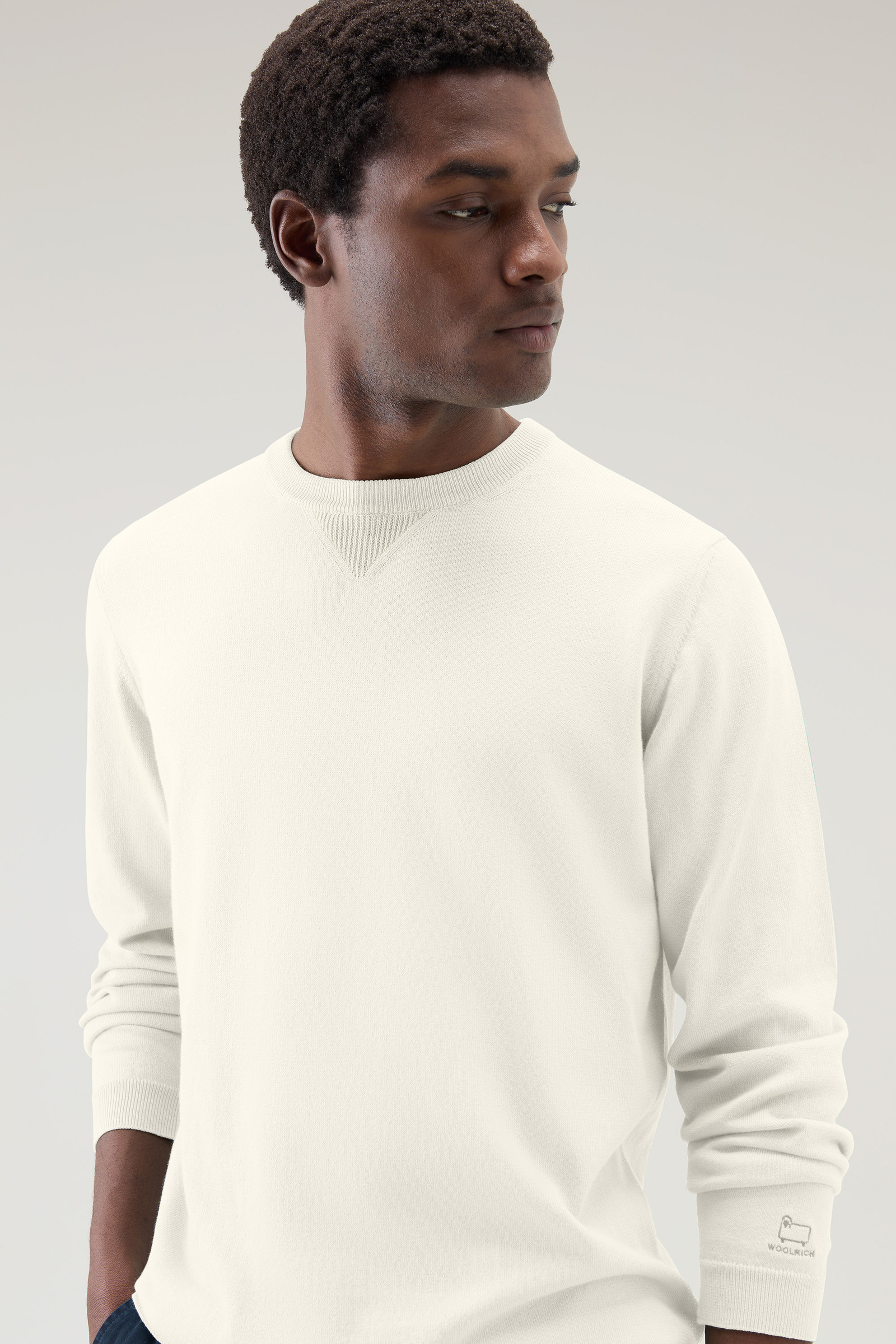 Men's Pure Cotton Crewneck Sweater White | Woolrich USA
