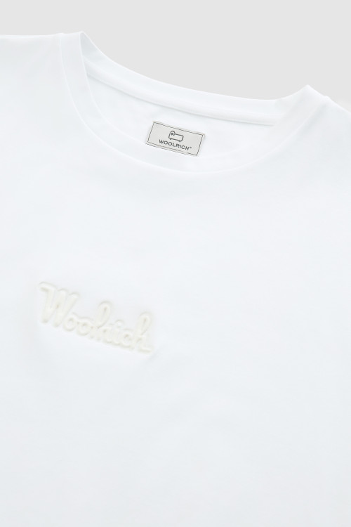 Stretch Cotton T-Shirt with Embossed Vintage Logo White photo 2 | Woolrich