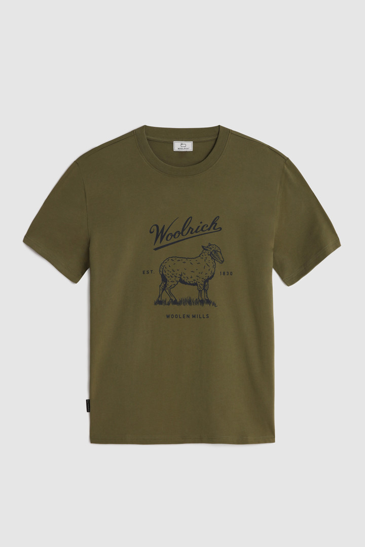 T-shirt en coton bio avec logo sur la poitrine vert photo 4 | Woolrich