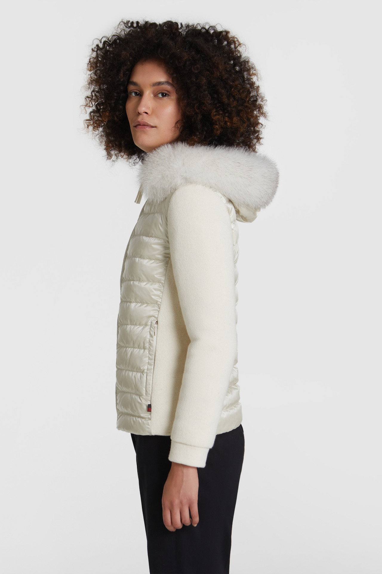 Padded Sweatshirt With Hood And Fox Fur