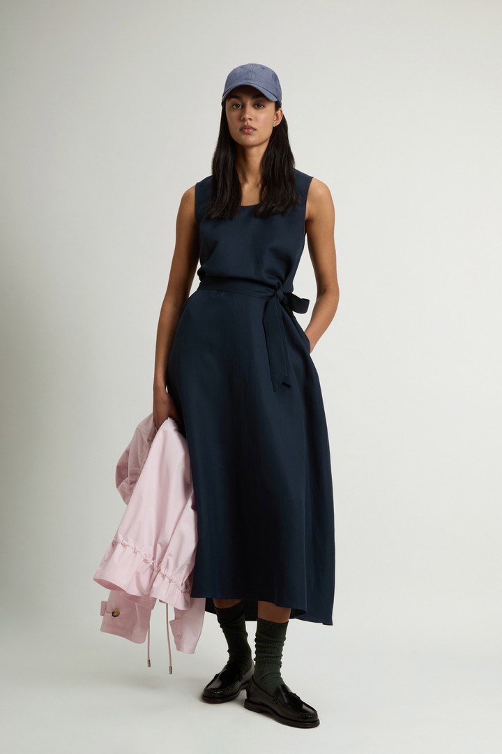 Sleeveless Dress in Linen Blend with Belt Blue photo 2 | Woolrich