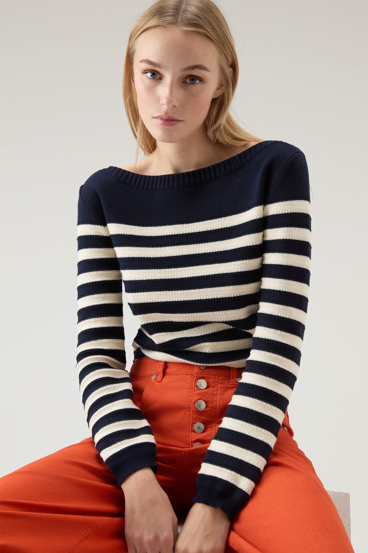 Pure Cotton Sweater with Boat Neckline Blue photo 4 | Woolrich