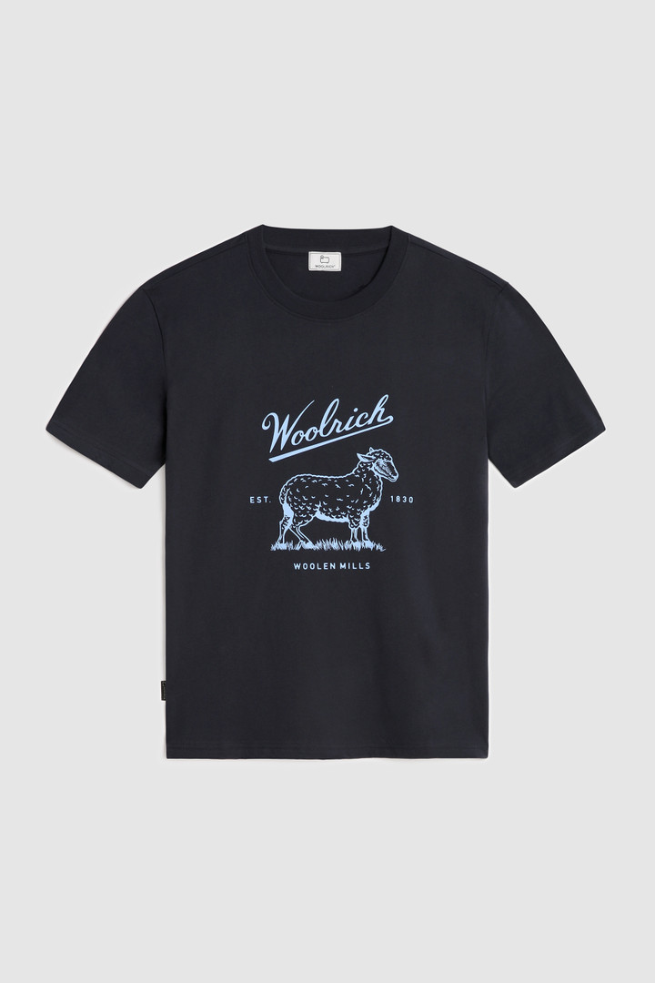 T-shirt en coton bio avec logo sur la poitrine bleu photo 4 | Woolrich