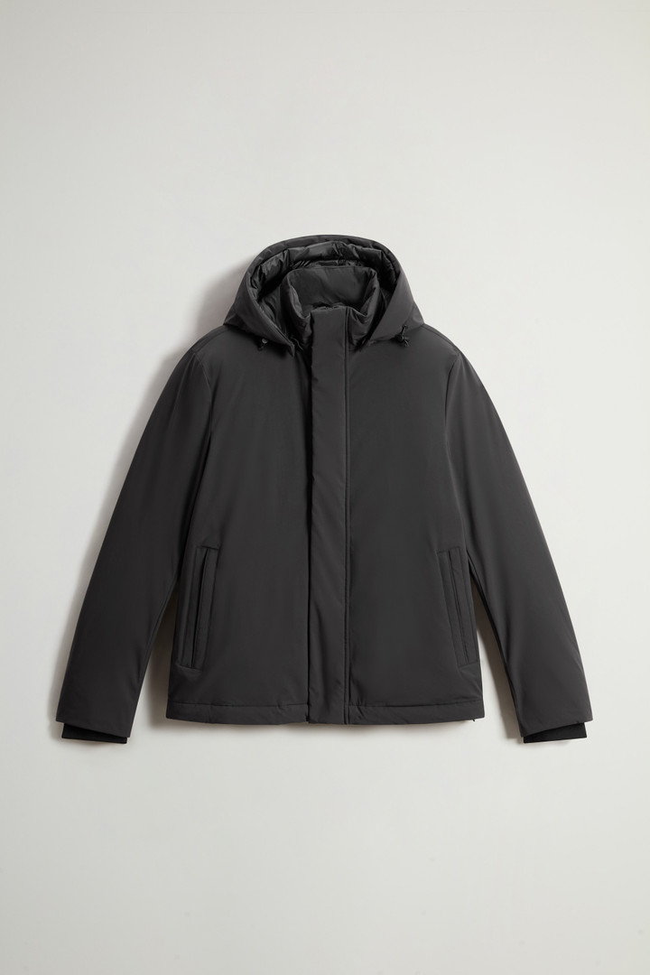 Men s Stretch Nylon Jacket with Padding and Removable Hood black Woolrich PT