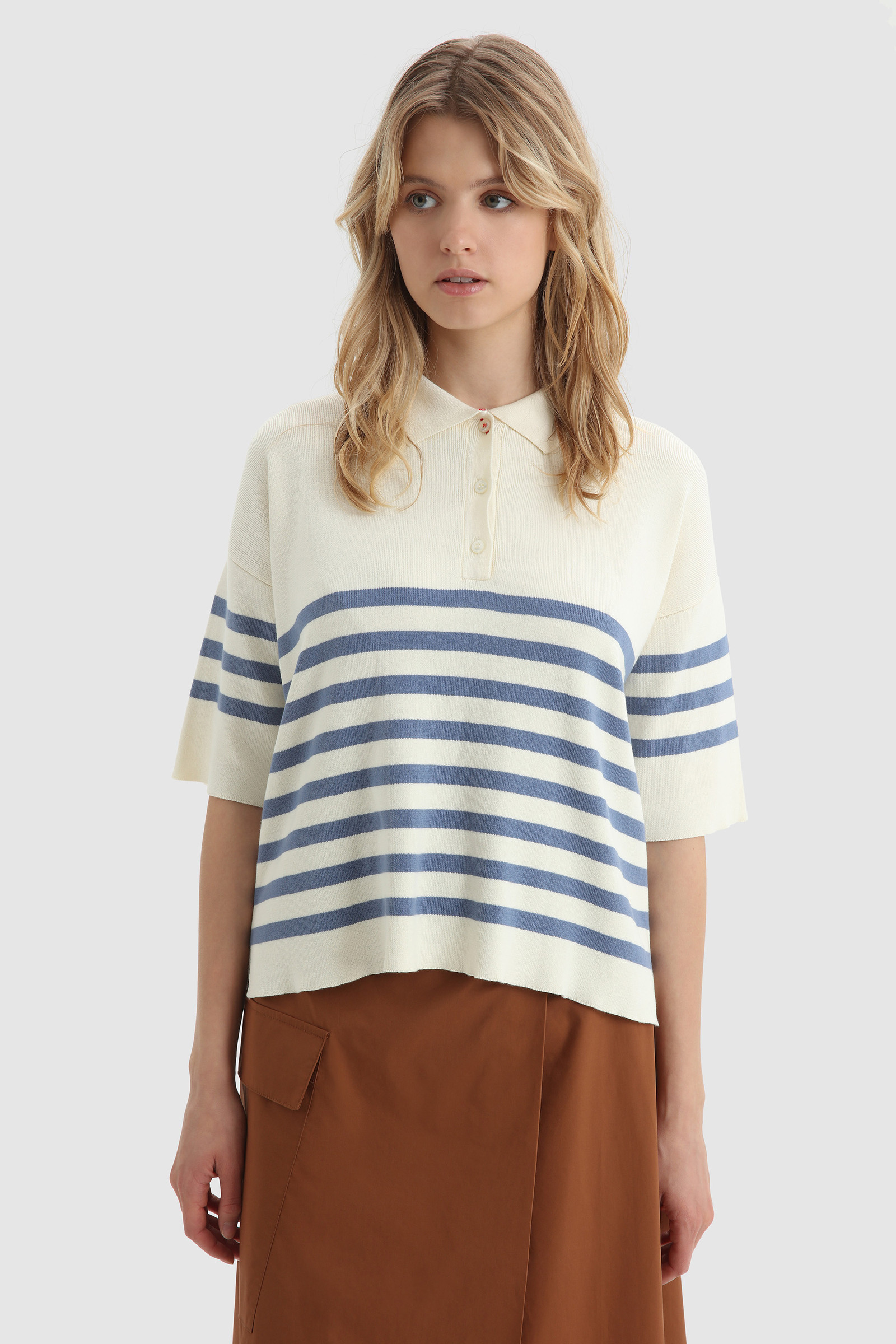 Striped Cotton Polo Shirt White | Woolrich