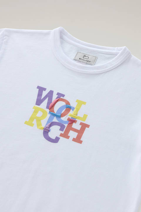 T-shirt pour garçon en pur coton avec impression graphique Blanc photo 2 | Woolrich