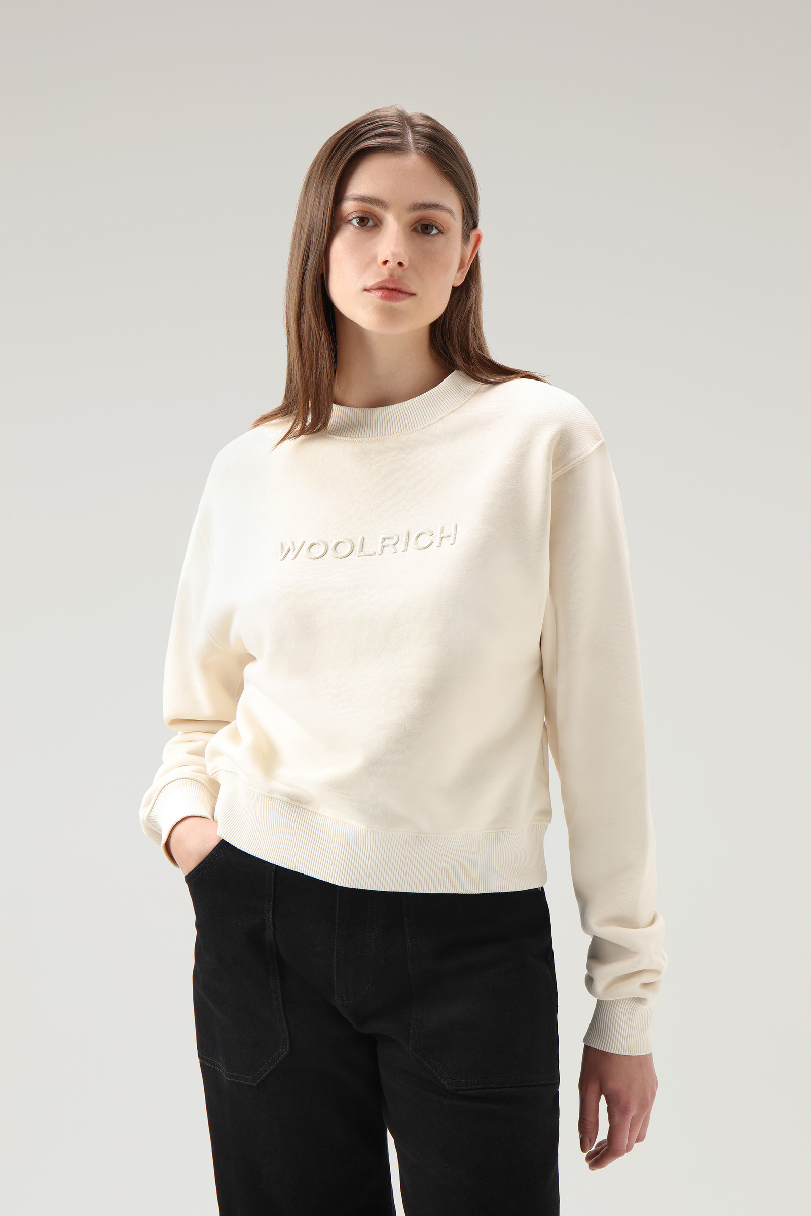 Embroidered Logo Fleece Sweatshirt White | Woolrich