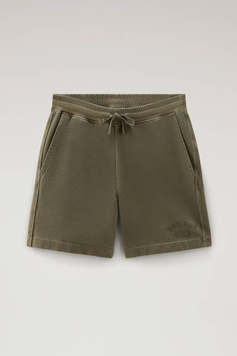 Stückgefärbte Sportshorts aus reinem Baumwollfleece Grün photo 2 | Woolrich