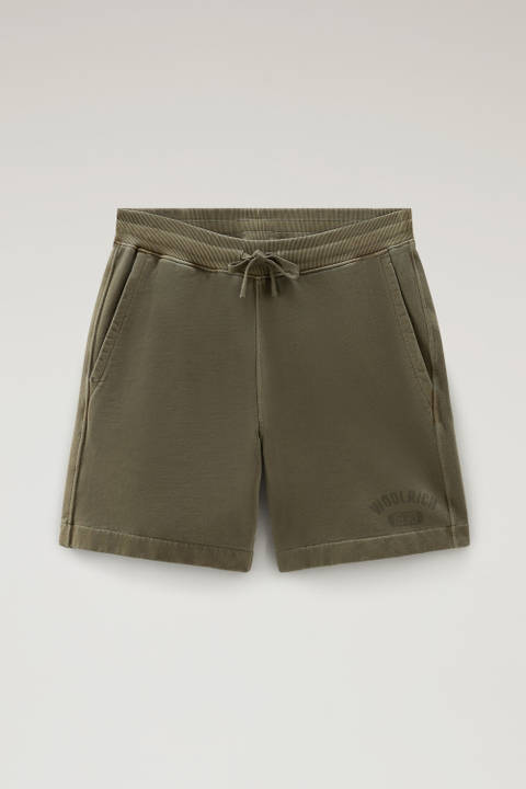 Garment-Dyed Sport Shorts in Pure Cotton Fleece Green photo 2 | Woolrich