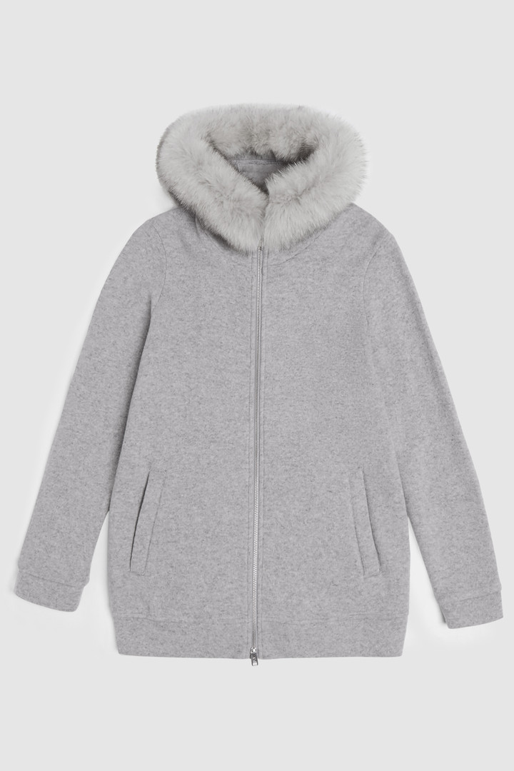 Wool-cotton zipped sweatshirt with hood