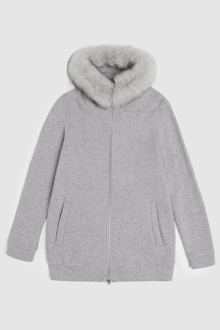 Wool-cotton zipped sweatshirt with hood