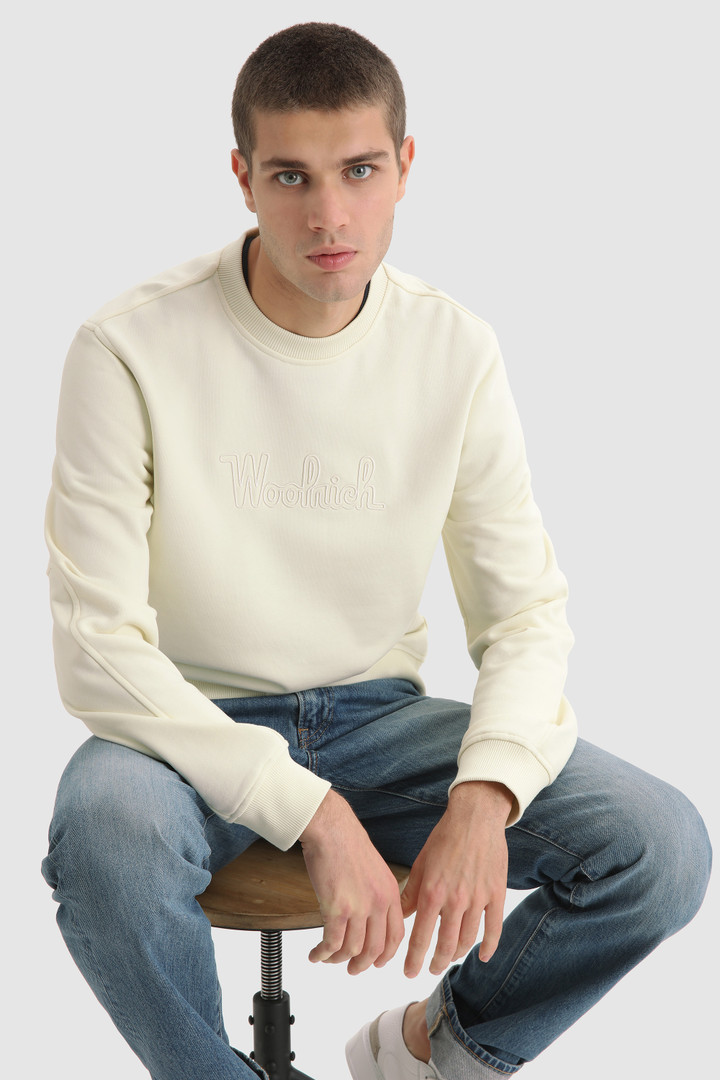Felpa girocollo in cotone con logo vintage ricamato bianco photo 2 | Woolrich