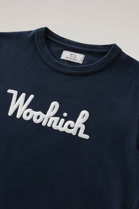 T-shirt pour garçon en pur coton avec broderie Bleu photo 2 | Woolrich