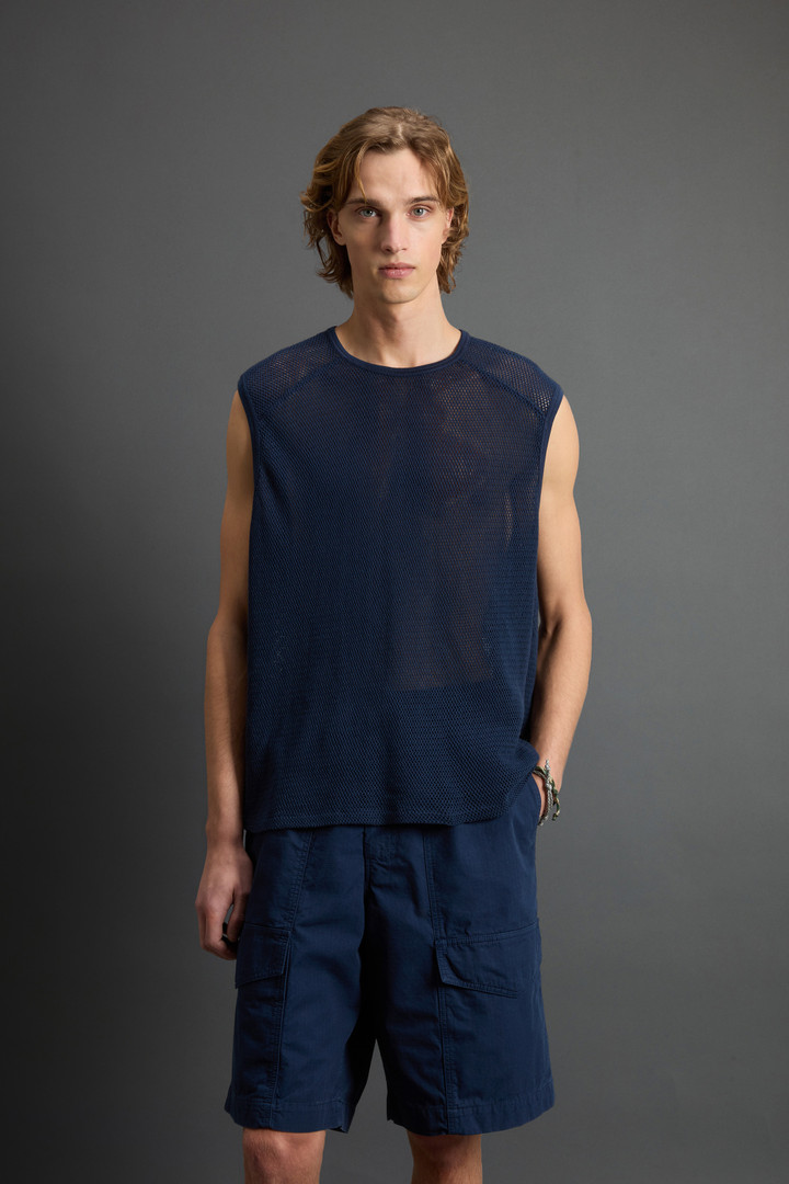 Woolrich Man Tank Top In Mesh-Textured Pure Cotton By Todd Snyder Blue Size L