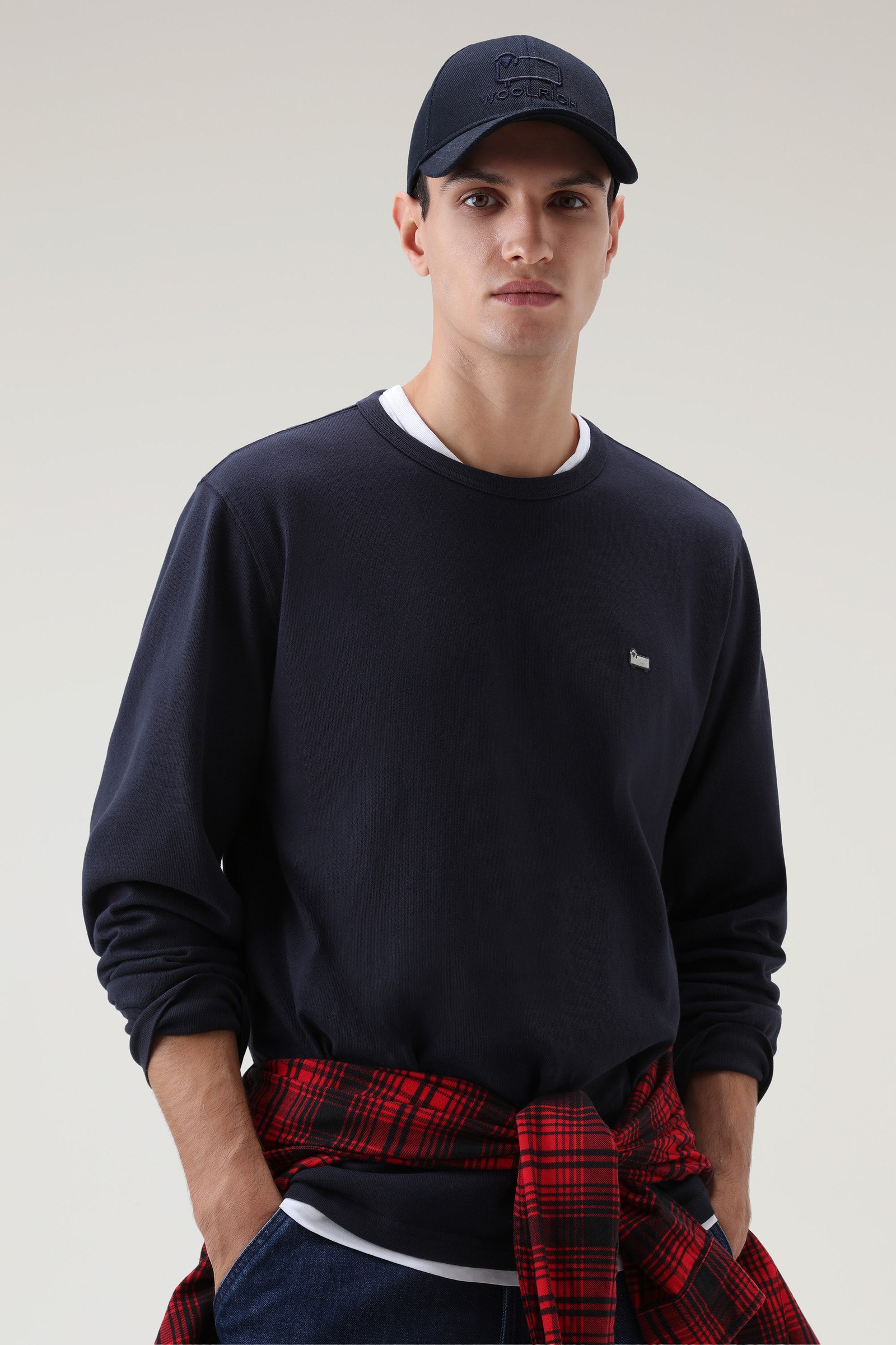 T-shirt in cotone a maniche lunghe con logo blu photo 4 | Woolrich