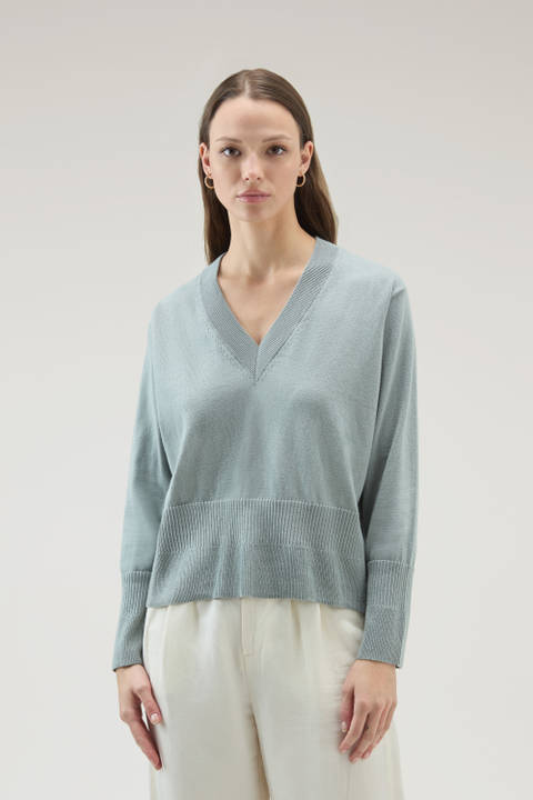 Jersey con cuello en V de algodón y cachemira Verde | Woolrich