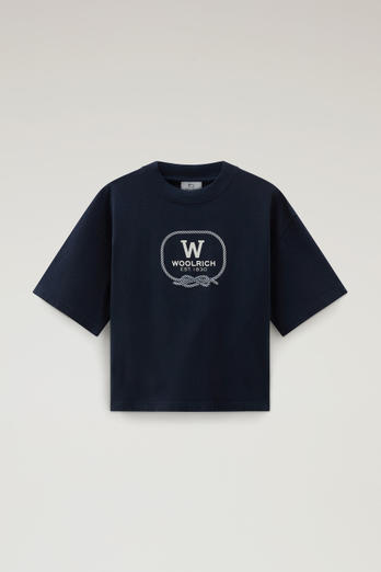 Pure Cotton T-shirt with Graphic Print Blue | Woolrich
