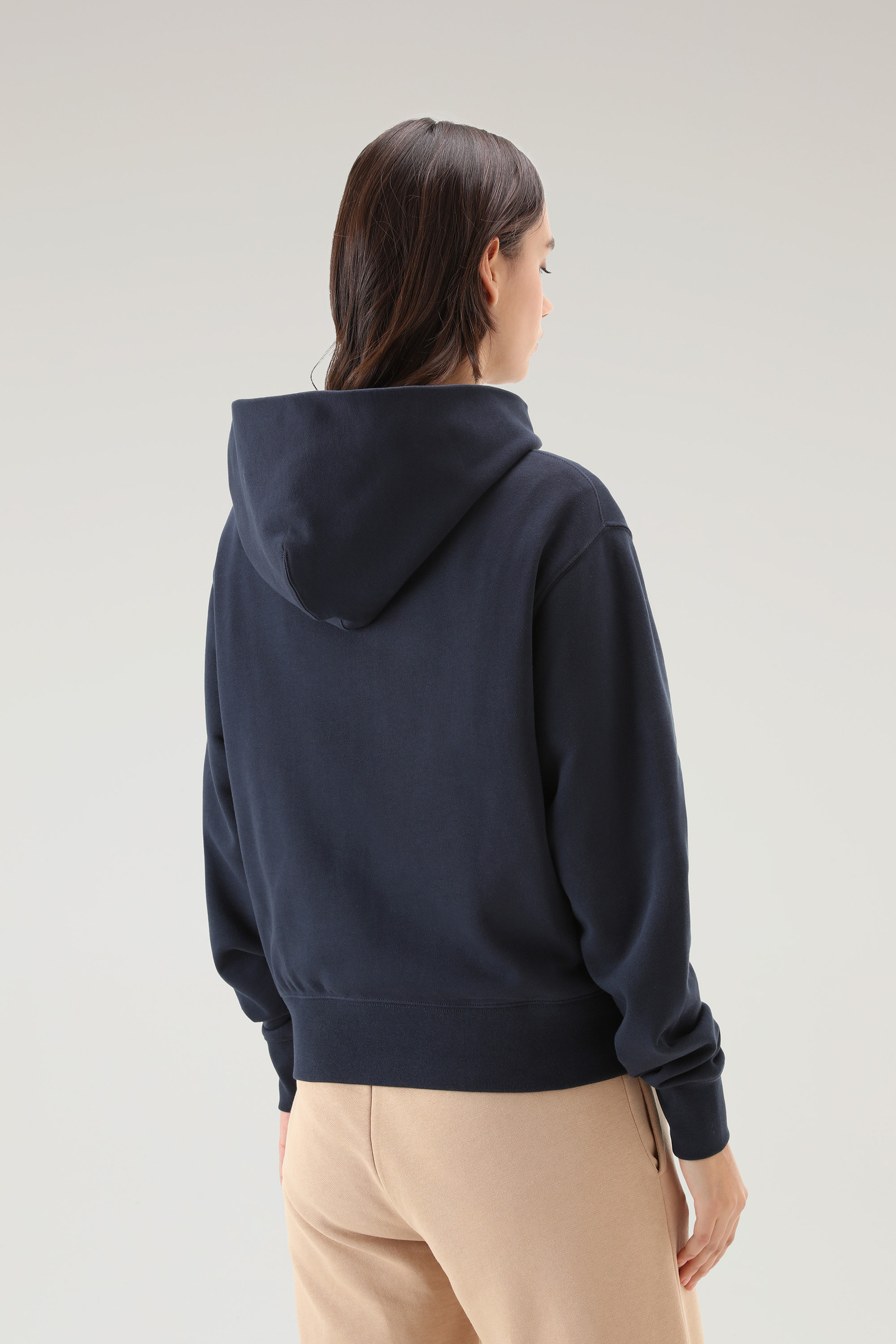 Felpa con cappuccio in puro cotone con logo ricamato blu photo 3 | Woolrich
