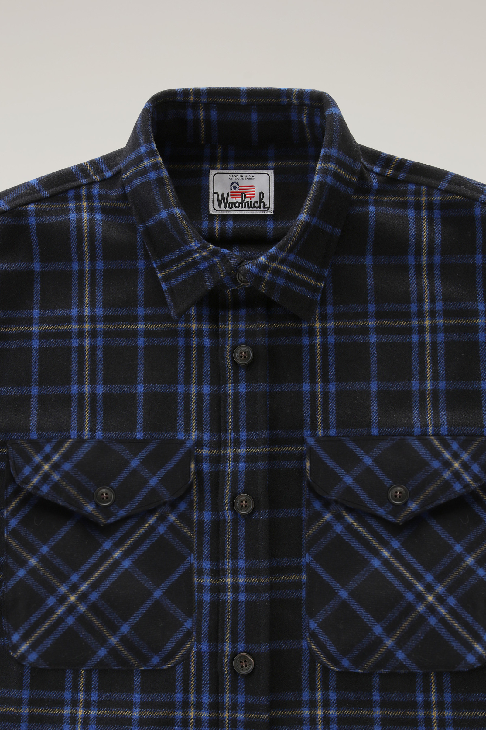 Men's Wool Blend Oxbow Flannel Overshirt - Made in USA Blue | Woolrich USA
