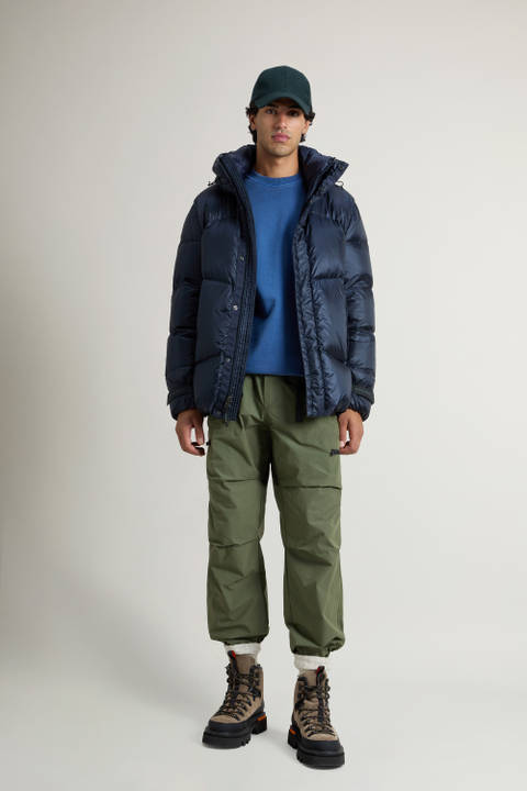 Recycled Pertex Quantum Nylon Down Jacket with Hood Blue | Woolrich