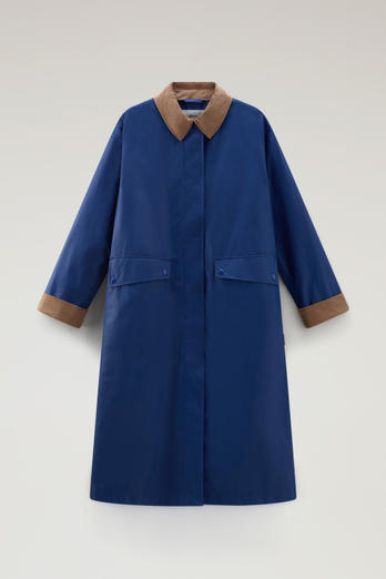 Waxed Trench Coat in Cotton Nylon Blend with Pointed Collar Blue | Woolrich