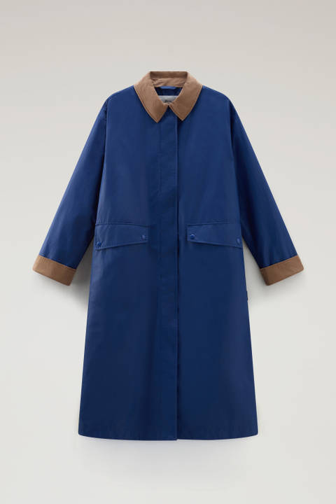 Waxed Trench Coat in Cotton Nylon Blend with Pointed Collar Blue photo 2 | Woolrich