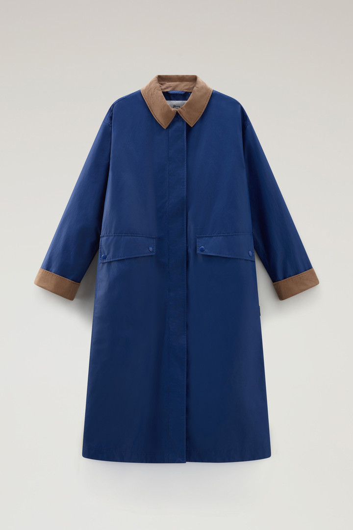 Waxed Trench Coat in Cotton Nylon Blend with Pointed Collar Blue photo 5 | Woolrich