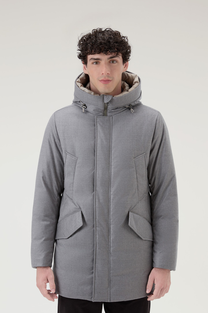 Woolrich Men Parka in Italian Wool and Silk Blend Crafted with a Loro Piana Fabric Grey Size S