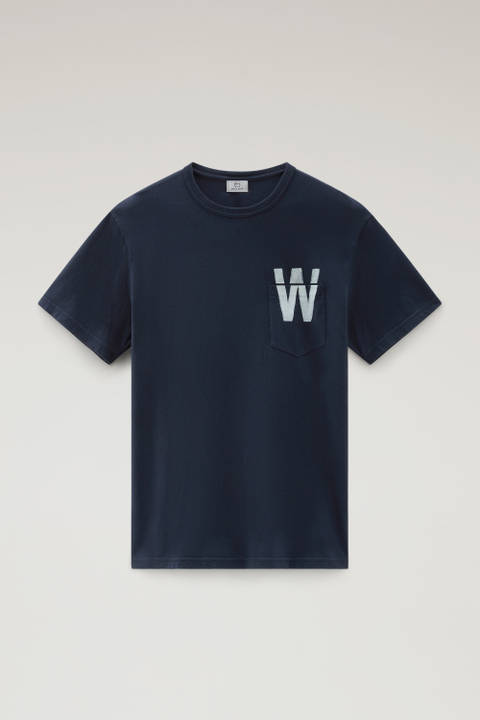 T-Shirt aus reiner Baumwolle mit kleiner Tasche Blau photo 2 | Woolrich