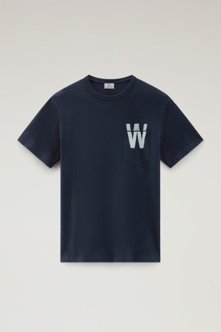 T-shirt en pur coton avec petite poche Bleu photo 5 | Woolrich