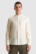Garment-Dyed Pure Linen Shirt with Band Collar