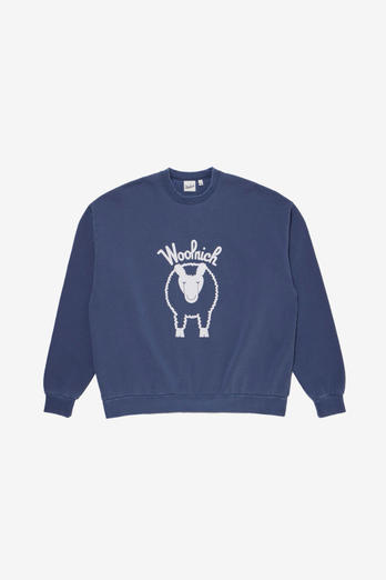 Rundhalssweatshirt aus reiner Baumwolle mit Logoprint auf Brust und Rückseite Blau photo 1 | Woolrich