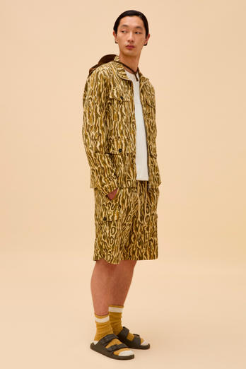 Garment-Dyed Linen-Blend Overshirt with Shadowbark Motif Beige | Woolrich