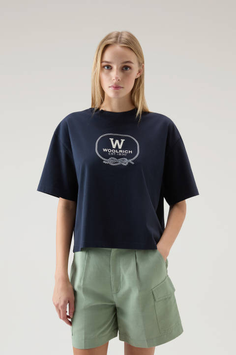 Pure Cotton T-shirt with Graphic Print Blue | Woolrich