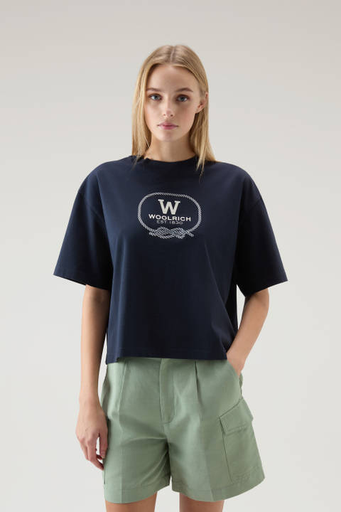 T-shirt voor jongens van zuiver katoen met grafische print Blauw | Woolrich