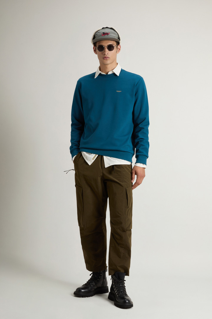 Crewneck Sweatshirt in Cotton-Blend Interlock with Logo Blue photo 2 | Woolrich