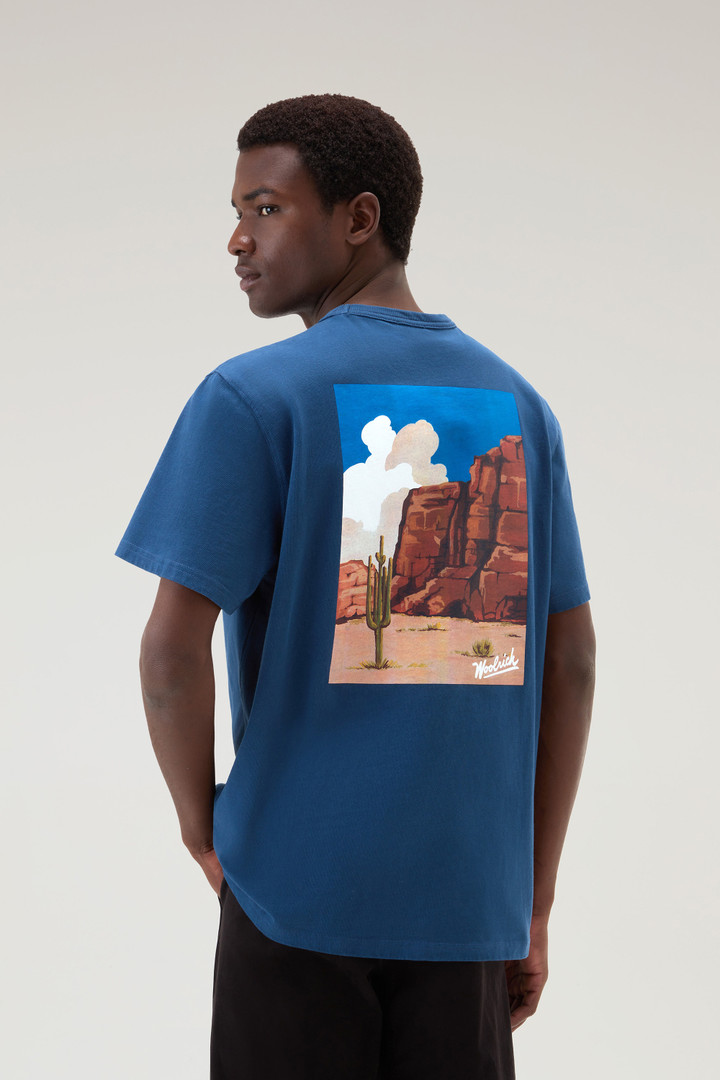 T-Shirt in Pure Cotton with Western Graphic On The Back Blue photo 3 | Woolrich