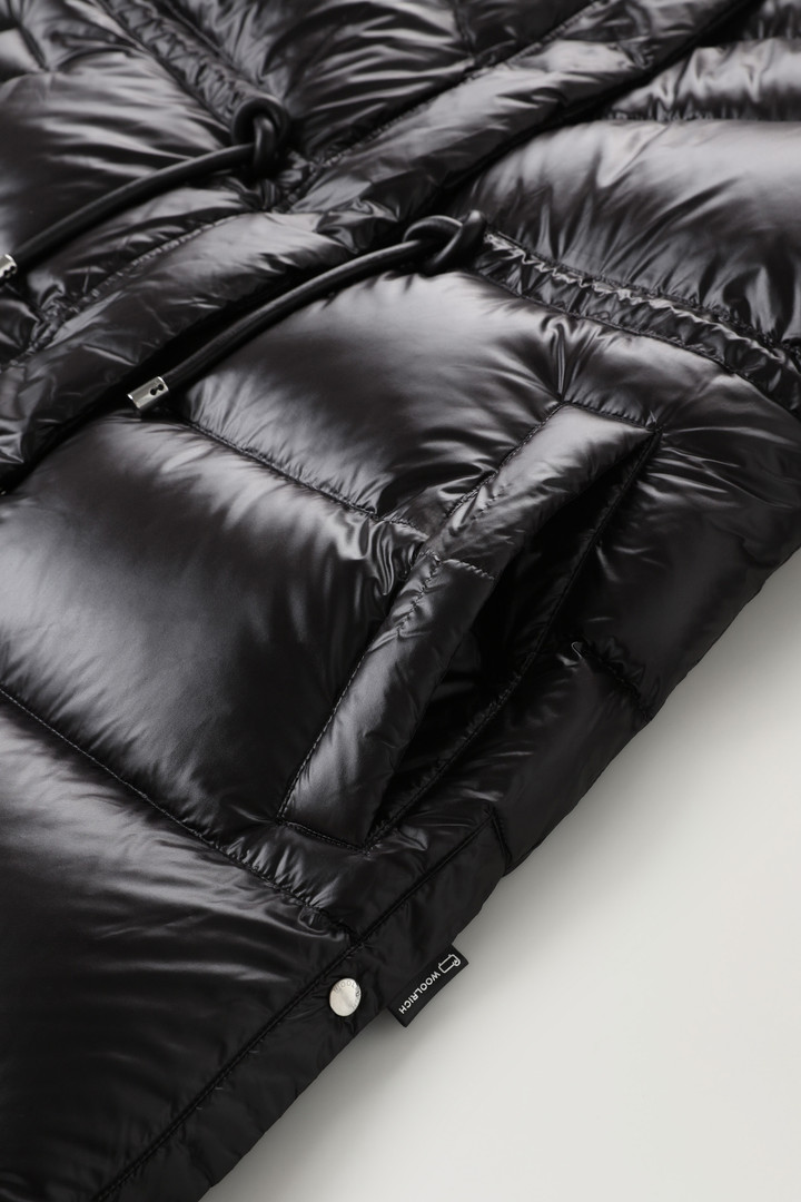 Aliquippa Long Down Jacket in Glossy Nylon with a Drawstring Waist Black photo 3 | Woolrich