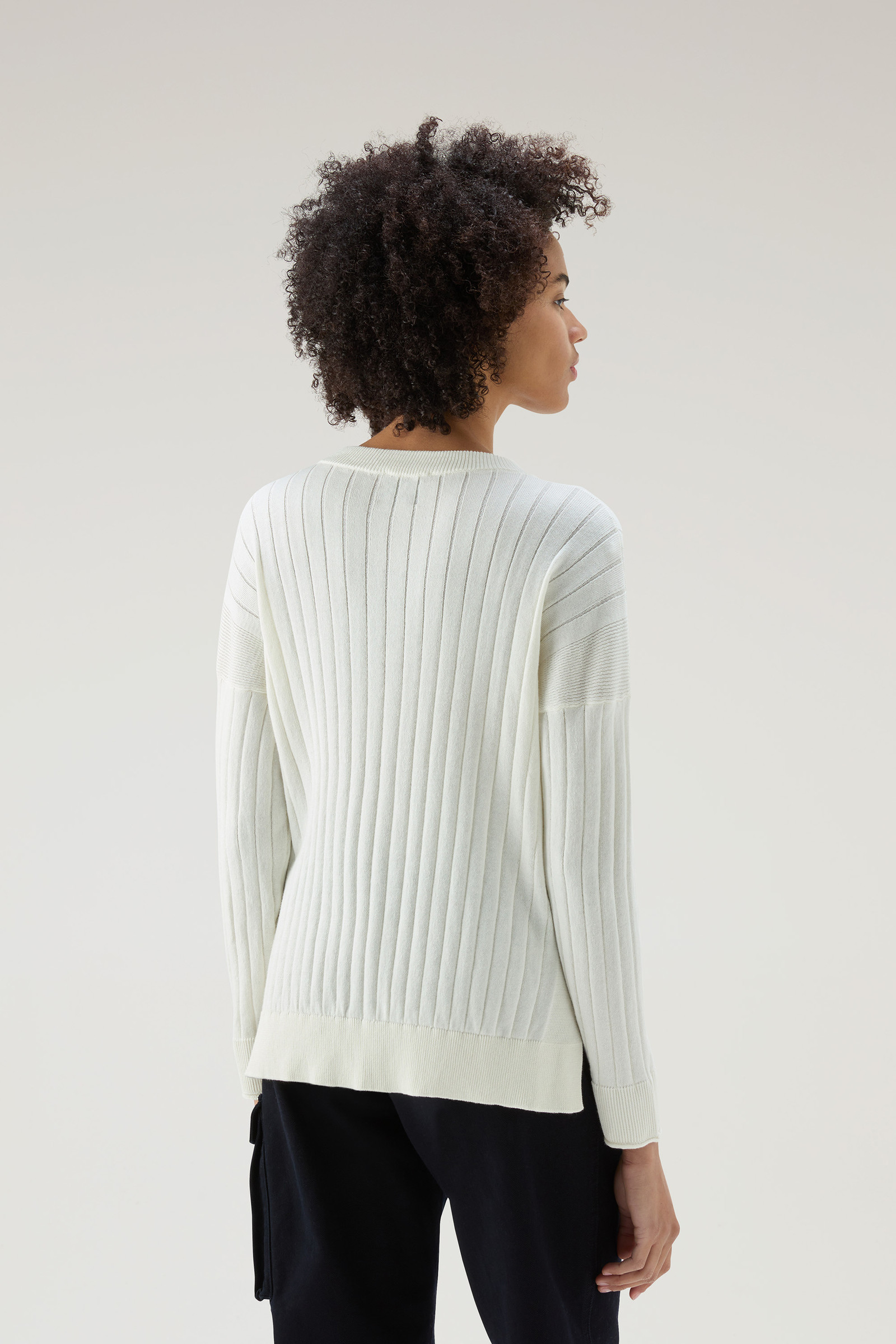 Wide Ribbed Cardigan in Pure Cotton White photo 3 | Woolrich