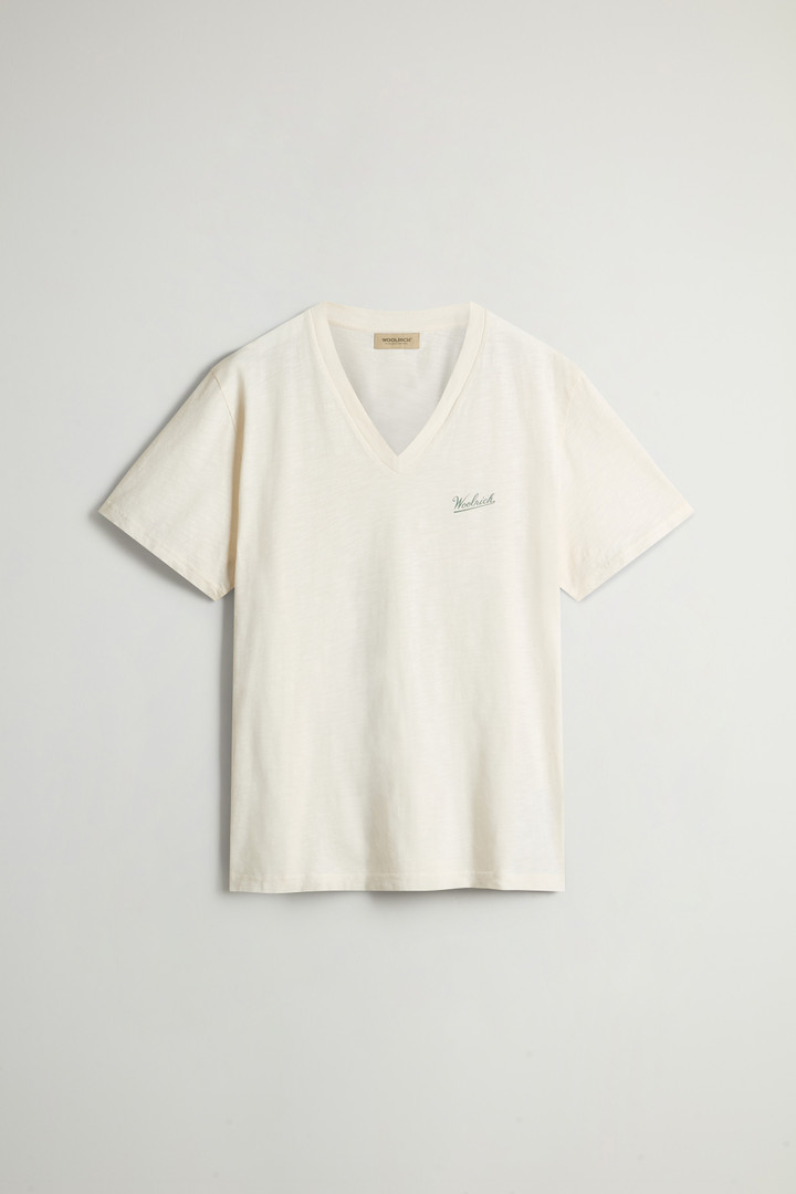 Pure Cotton Slub T-Shirt with V-Neck White photo 5 | Woolrich