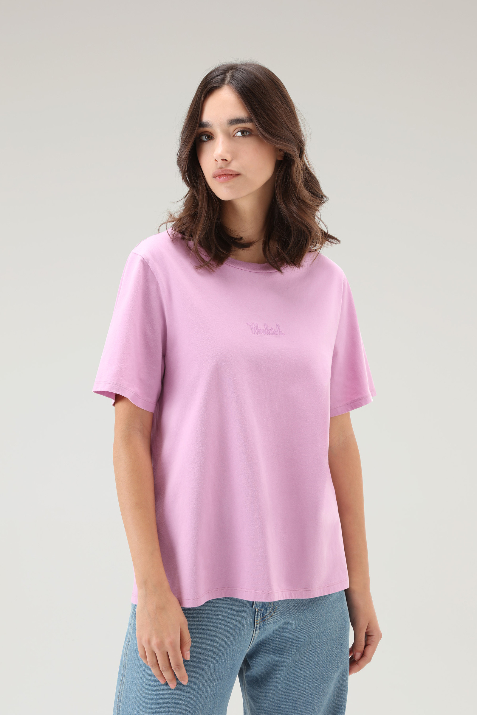 T-shirt en pur coton avec logo brodé rose | Woolrich