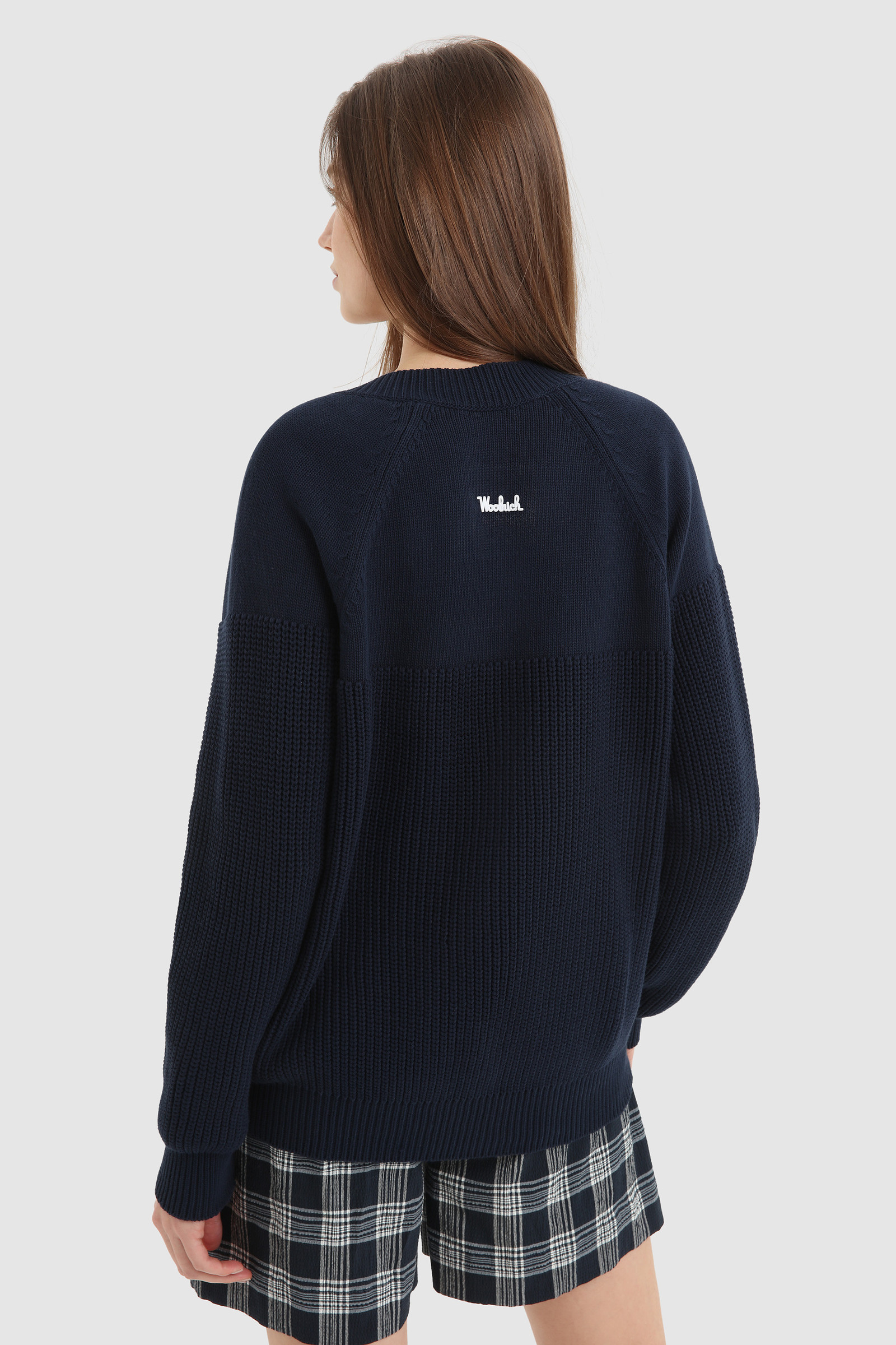 Pull à col en V en coton doux bleu photo 3 | Woolrich