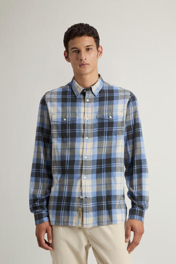 Pure Madras Cotton Flannel Checked Shirt Blue | Woolrich