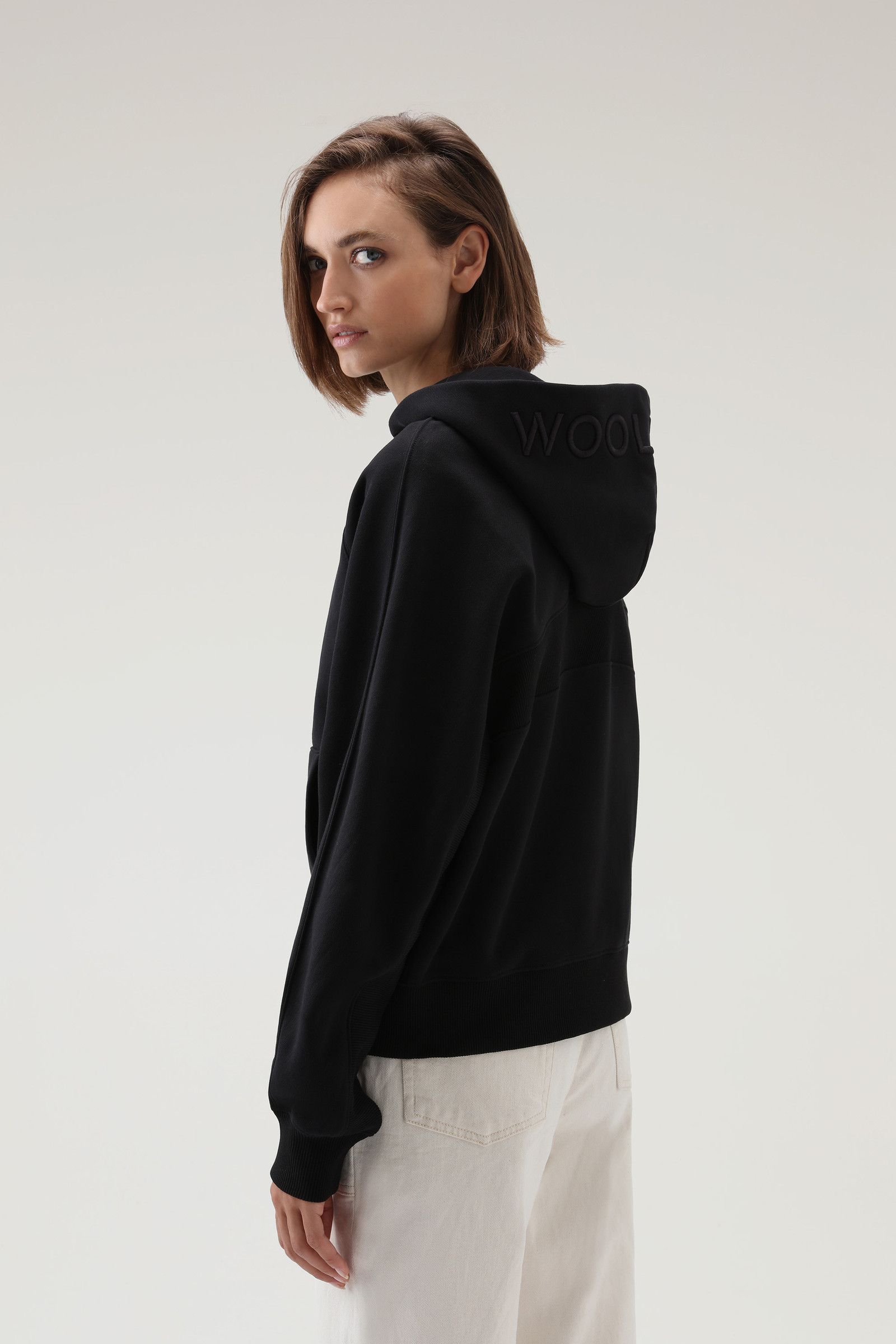 Kapuzenjacke aus Fleece mit Logo und durchgehendem Reißverschluss schwarz photo 3 | Woolrich