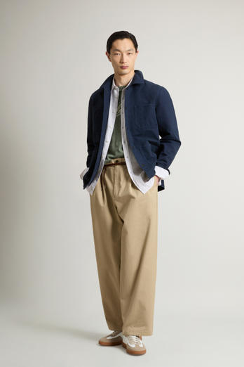 Garment-Dyed Pure Cotton Canvas Overshirt Blue | Woolrich