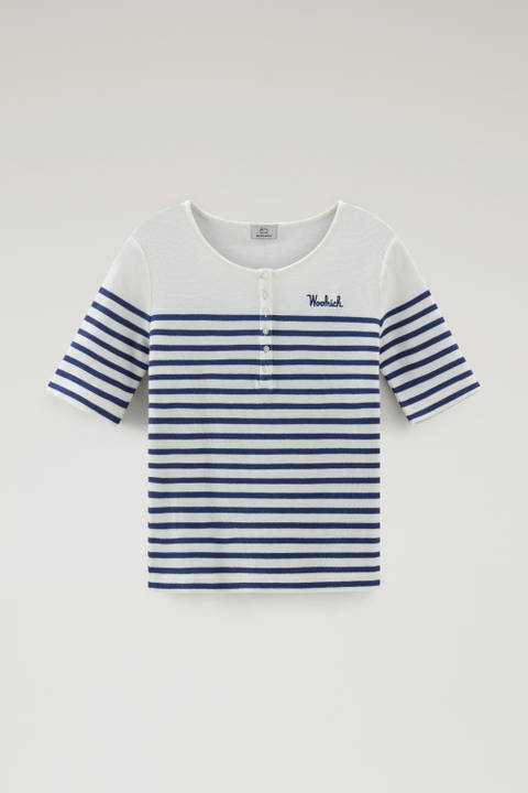 T-Shirt Serafino aus reiner gestreifter Baumwolle Blau photo 2 | Woolrich