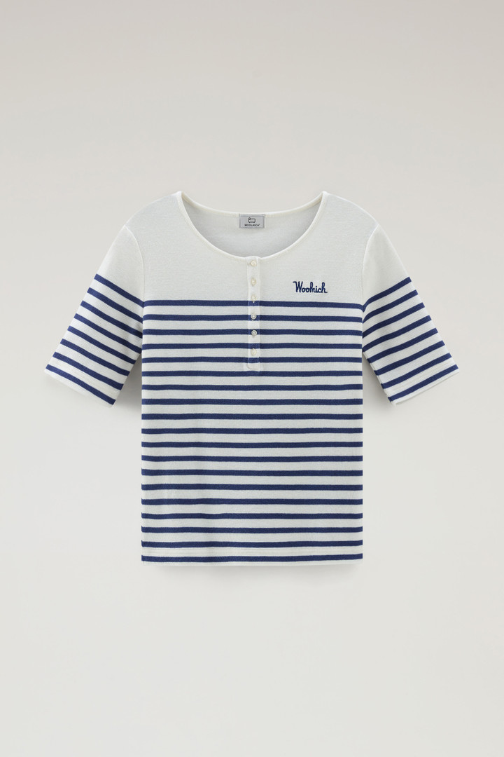 T-Shirt Serafino aus reiner gestreifter Baumwolle Blau photo 5 | Woolrich