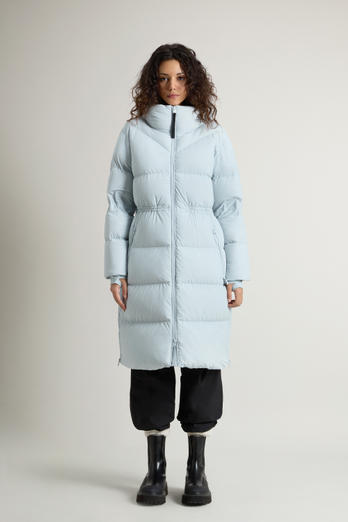 Long Quilted Stretch Nylon Parka with Removable Hood Blue | Woolrich